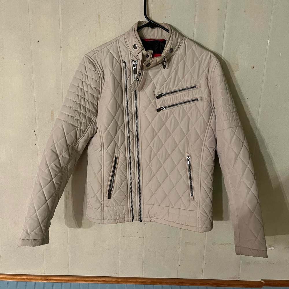 Zara Man Beige Quilted Biker Jacket